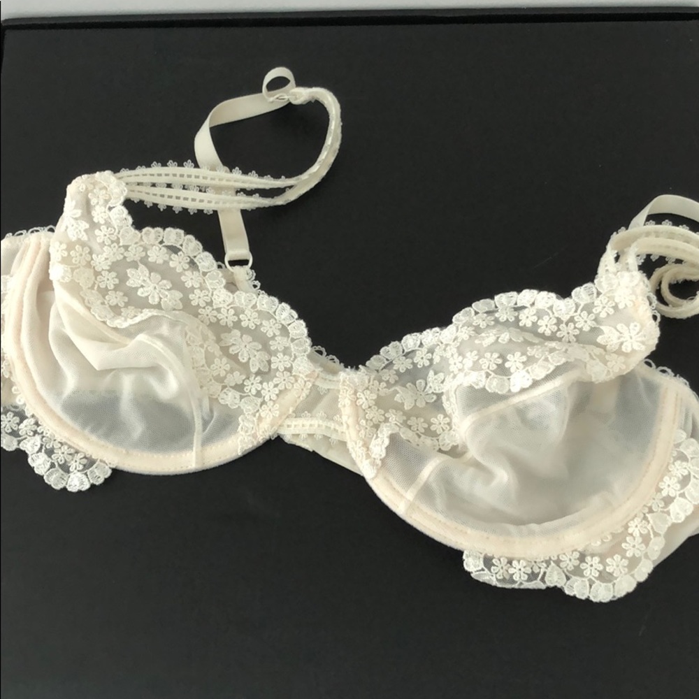 MESH/ EMBROIDERED LACE OFF WHITE/ IVORY BRA - Picture 1 of 13